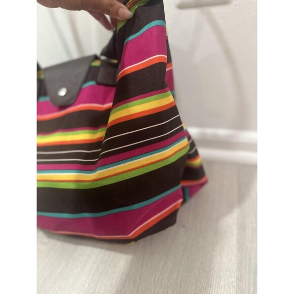 Striped Tote Bag Large Multicolor Zip Top Shoulder Handbag W/Pouch Le Pliage - Picture 4 of 11